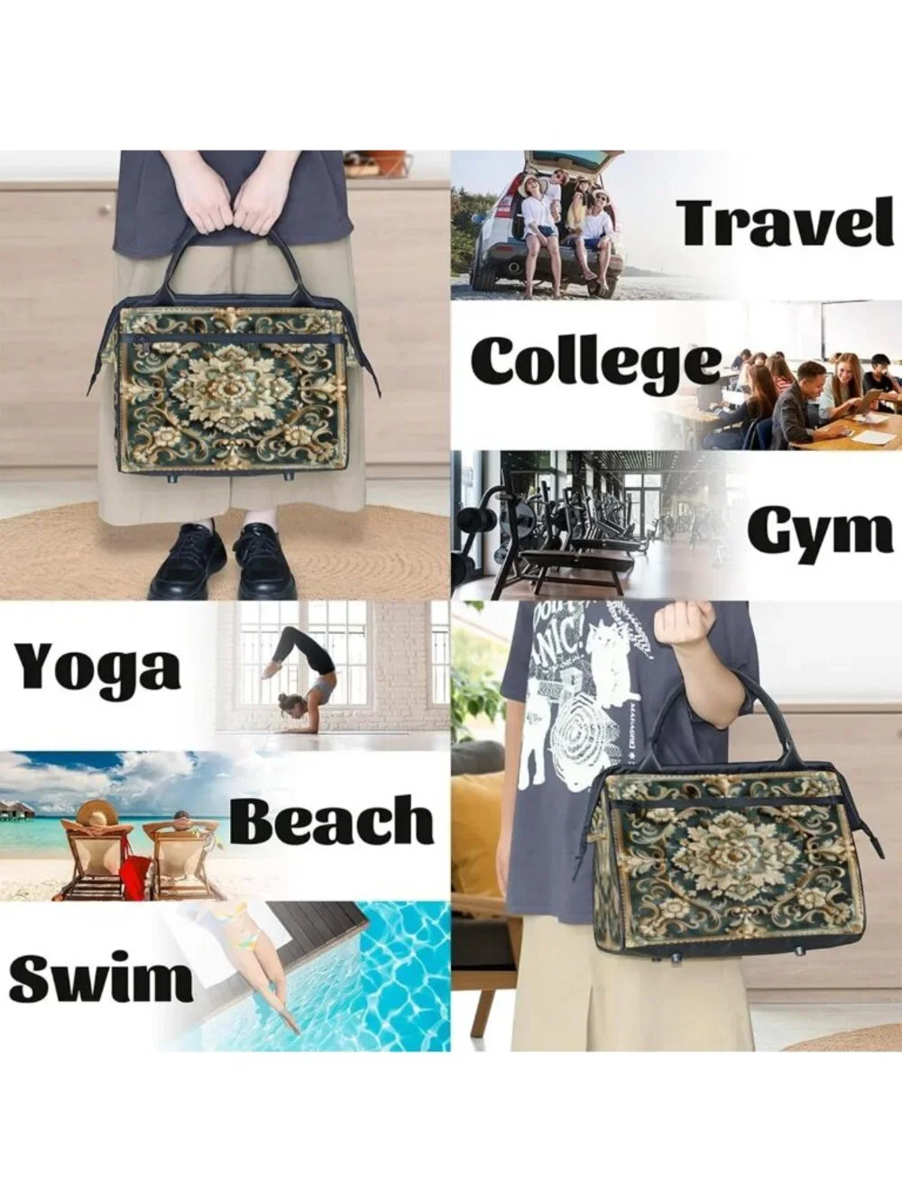 Vintage Waterproof Weekender Bag - Lightweight Travel Duffel for Gym, Yoga